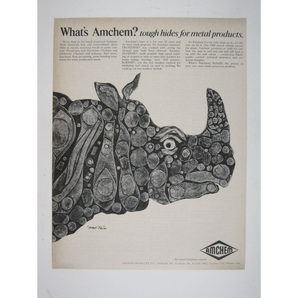 Print Ad Whats Amchem Tough Hides Metal Products 1967 Innovation Durable Rhino